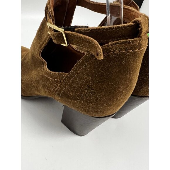 Frye Sz 8.5 B Shootie Boot Chestnut Brown Suede Meghan ankle open authentic Frye - Picture 3 of 11